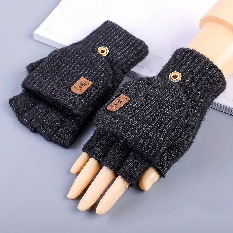Winter Warm Knitted Fingerless Gloves for Men & Women, Thicken Touch Screen Half Finger Gloves, Cozy Student Gloves