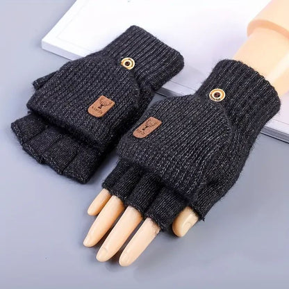 Winter Warm Knitted Fingerless Gloves for Men & Women, Thicken Touch Screen Half Finger Gloves, Cozy Student Gloves