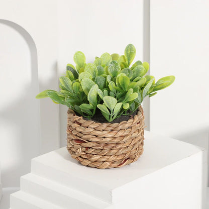 FLOWER Green Artificial Plants  Small Potted Eucalyptus Grass Mound Material Woven Home Decoration  6