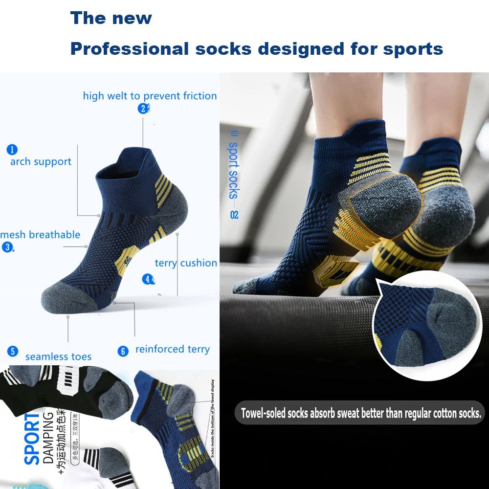 NonSlip Running Socks For Men  Women QuickDrying Sports Sox With Towel Bottom  Basketball  Fitness  1