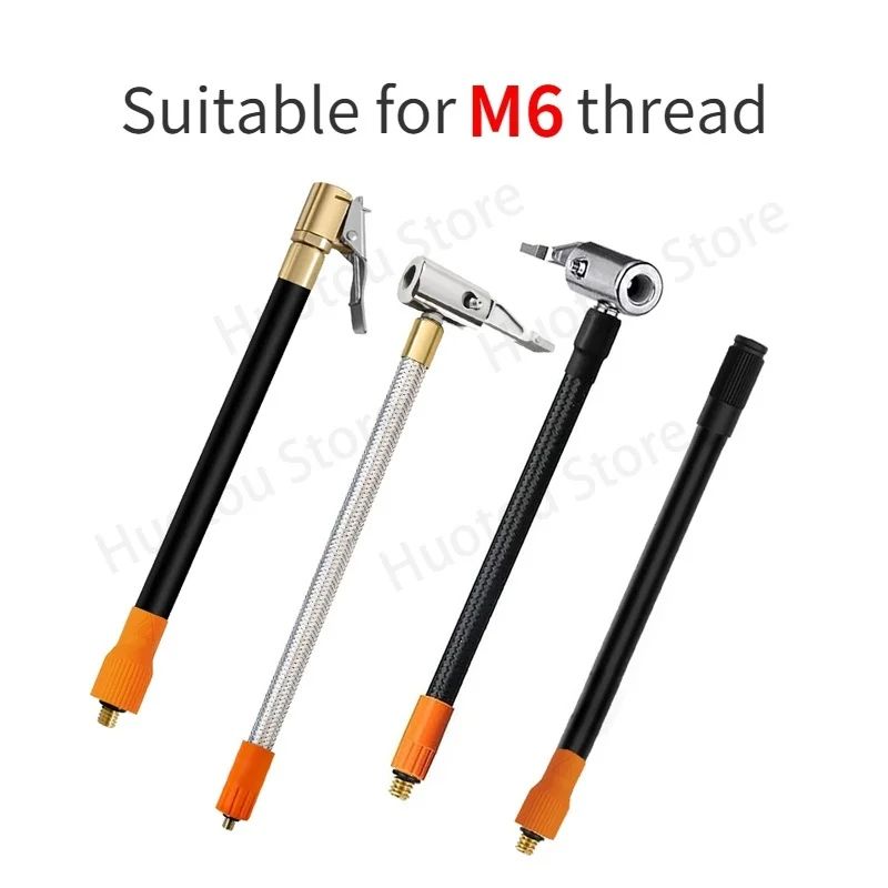 Heavy-Duty M6 Thread Air Chuck with Heat-Resistant Hose, Compatible with Integrated Air Pumps for Tires