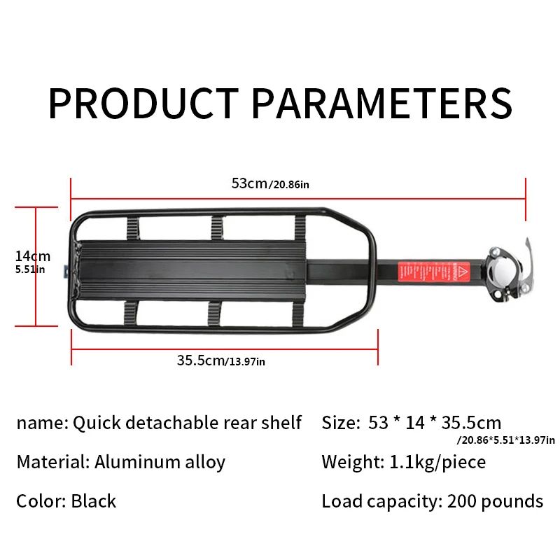 Aluminum Alloy Bicycle Rear Shelf Quick Disassembly Mountain Bike Carrier With Reflective Plate For 3