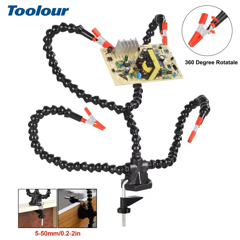 Soldering Station Helping Hand Tool With Flexible Arms And Clamp Base