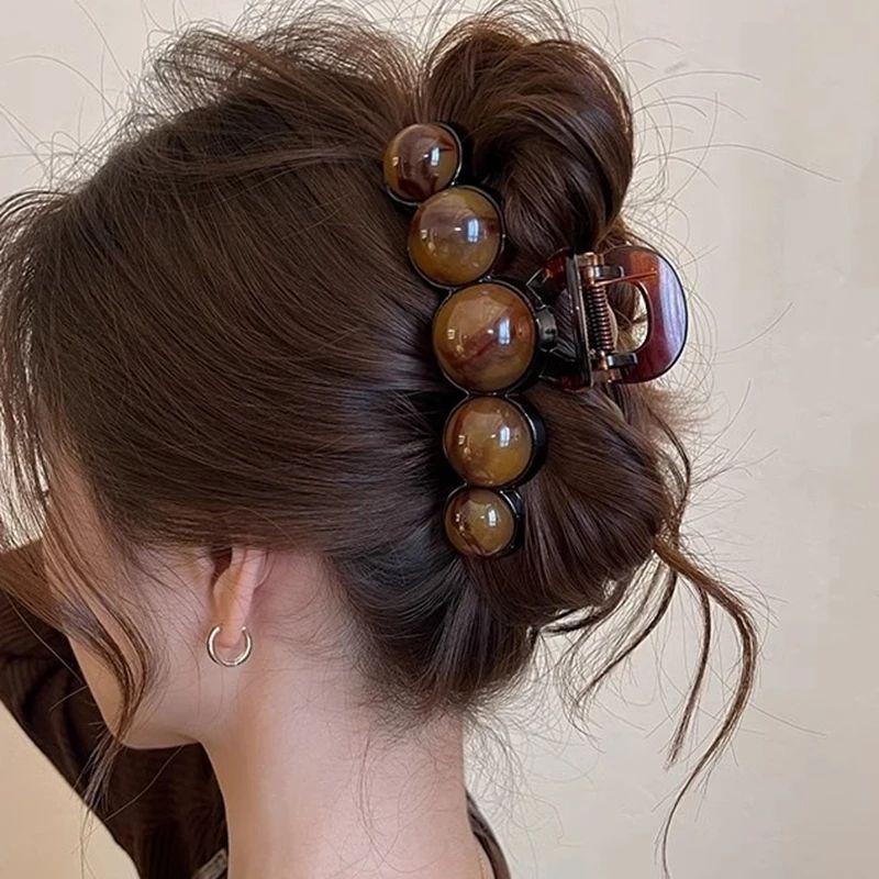 Retro Gradient Beaded Hair Claw Women Geometric Plastic Hairpin, Shark Clip for Fashion Everything Hair Accessories