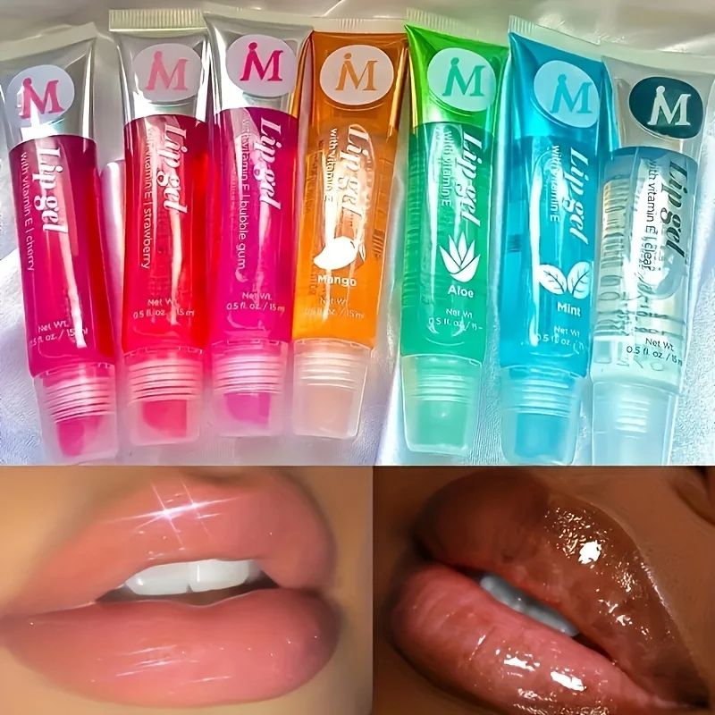 Moisturizing Clear Lip Gloss with VE, Rosehip & Argan, Plumping Lip Oils in Peppermint, Aloe & Coconut Flavor
