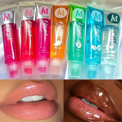 Moisturizing Clear Lip Gloss with VE, Rosehip & Argan, Plumping Lip Oils in Peppermint, Aloe & Coconut Flavor