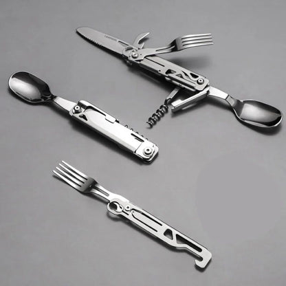Foldable Camping Cutlery Outdoor Tableware Multi Function Knife Fork Spoon  Bottle Opener 1