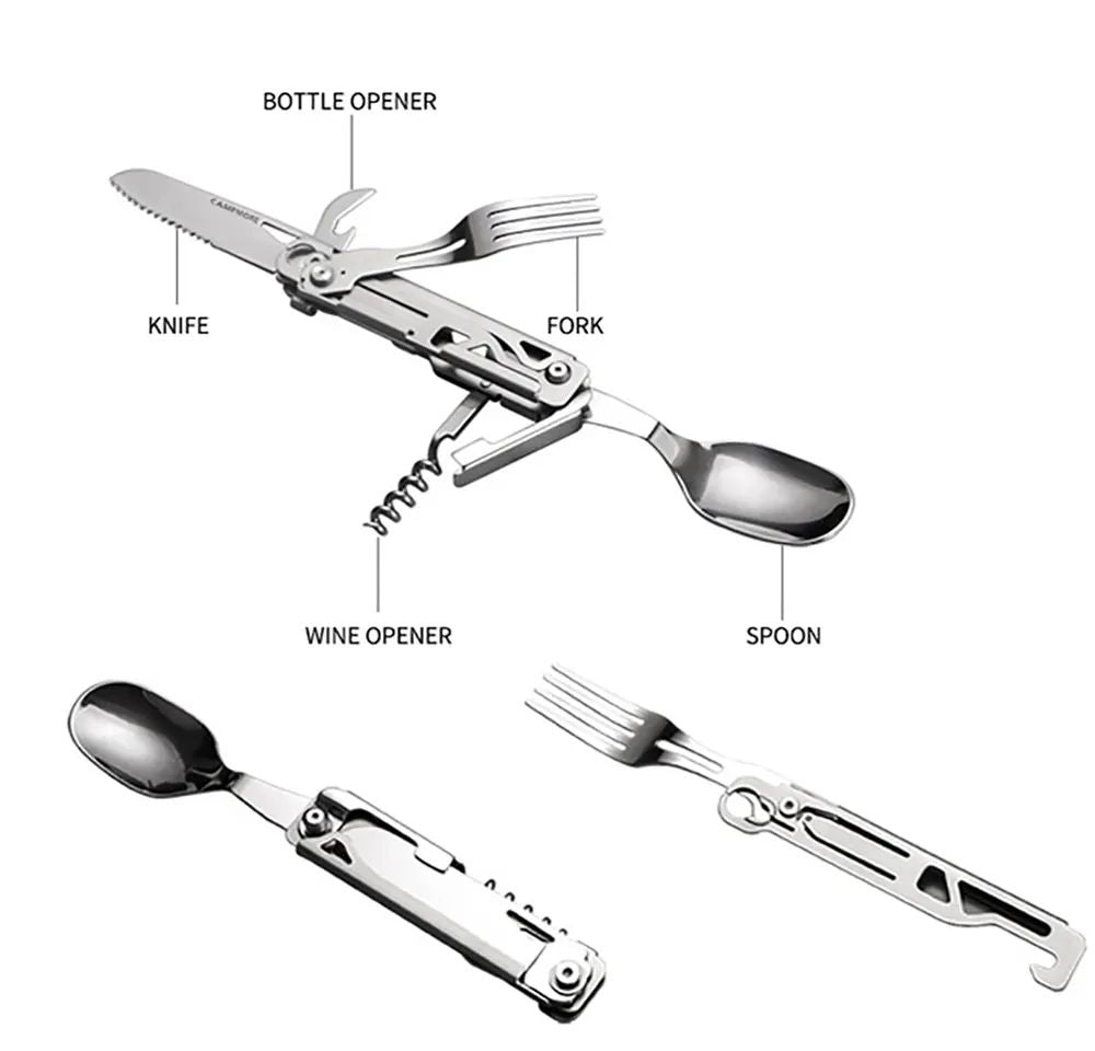 Foldable Camping Cutlery Outdoor Tableware Multi Function Knife Fork Spoon  Bottle Opener 5