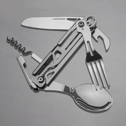Foldable Camping Cutlery, Outdoor Tableware Multi Function Knife, Fork, Spoon & Bottle Opener