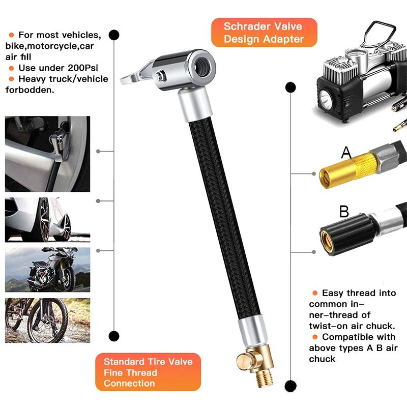 Motorcycle Tyre Inflation Tube Adapter Connector Hose Car Tire Air Inflat Extension Hose Durable Ca 4