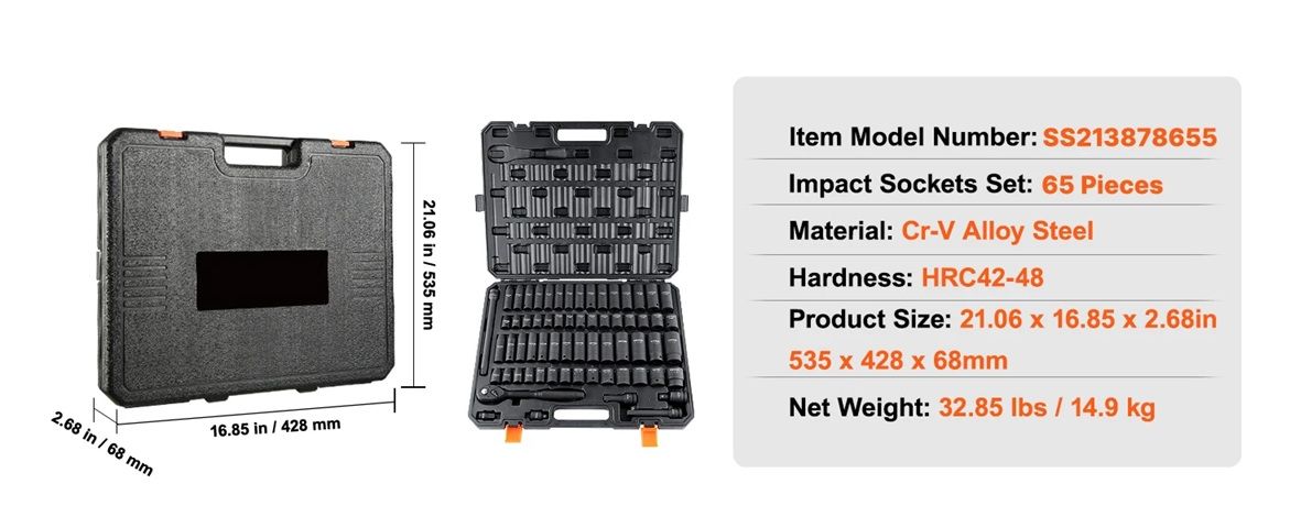TorqueMaster 12 Drive Impact Socket Set  HeavyDuty 6Point CrV Steel For Auto Repair 2