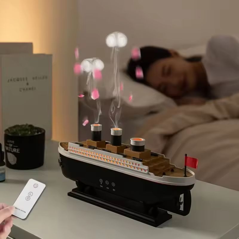 AromaVoyage Titanic Ship Humidifier – 250ml Cool Mist Diffuser with Remote and Jellyfish Smoke Effect