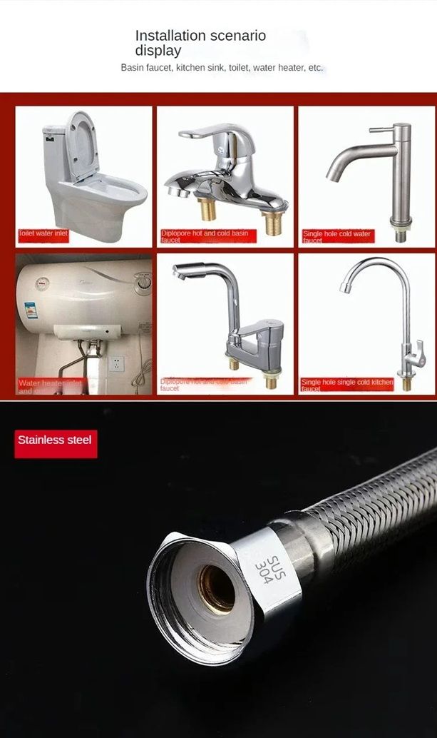 HydroGuard Braided Flexible Water Hose  12 Inch ExplosionProof Pipe For Kitchen Bathroom Or Toilet 1