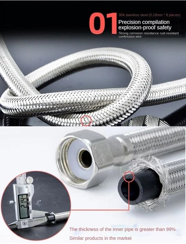 HydroGuard Braided Flexible Water Hose  12 Inch ExplosionProof Pipe For Kitchen Bathroom Or Toilet 2
