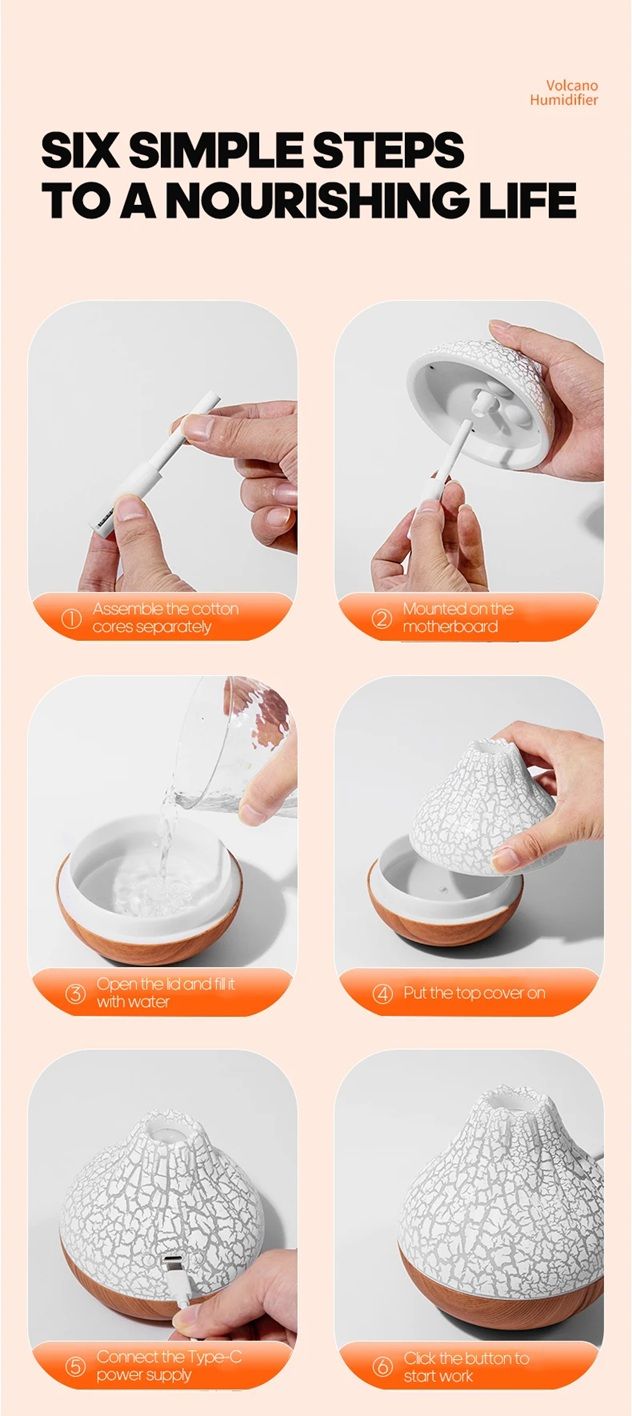 Volcano Mist USB Humidifier With Night Light  Portable Air Moisturizer For Home Office  Travel 7