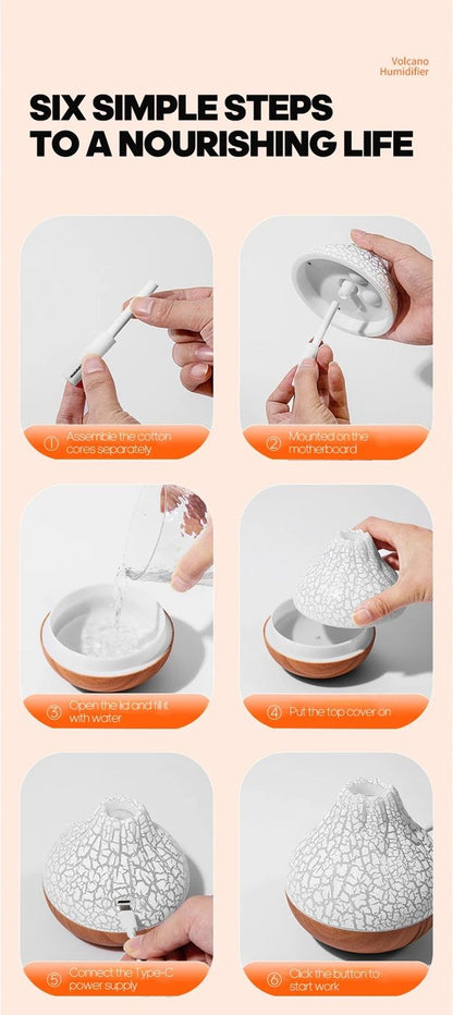 Volcano Mist USB Humidifier With Night Light  Portable Air Moisturizer For Home Office  Travel 7