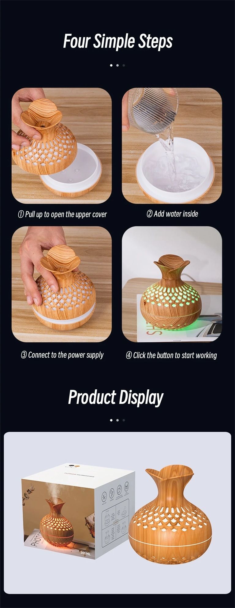 Wood Grain USB Humidifier  300ml Aromatherapy Diffuser For Home Or Office 6