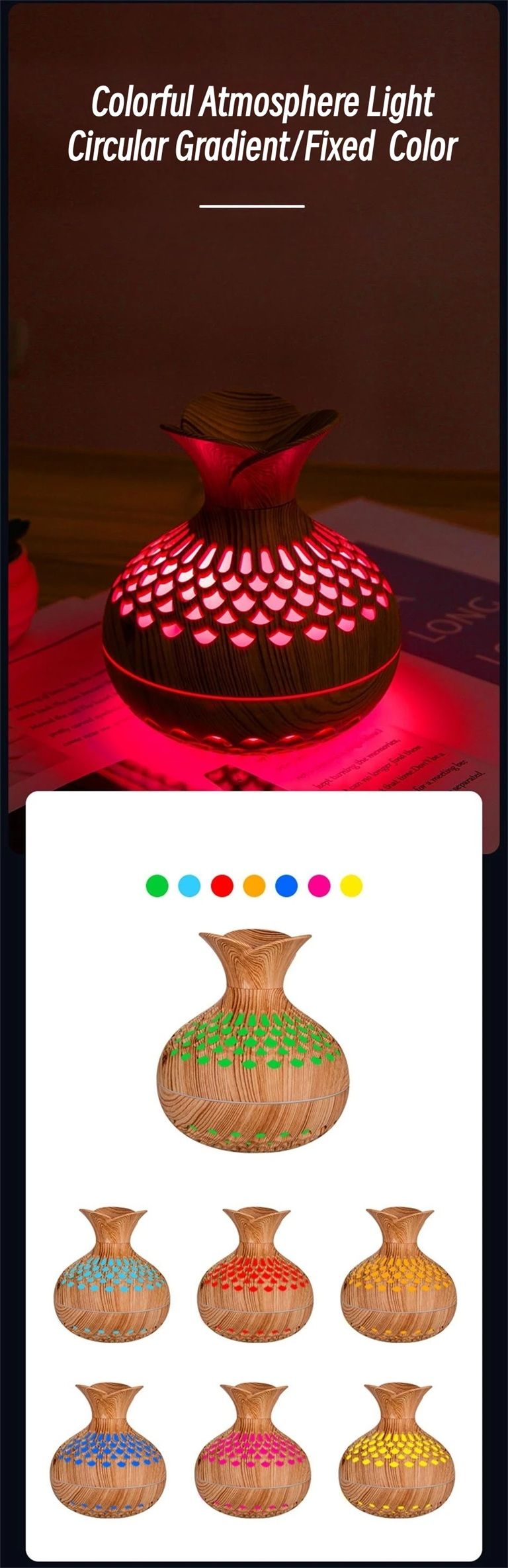 Wood Grain USB Humidifier  300ml Aromatherapy Diffuser For Home Or Office 5