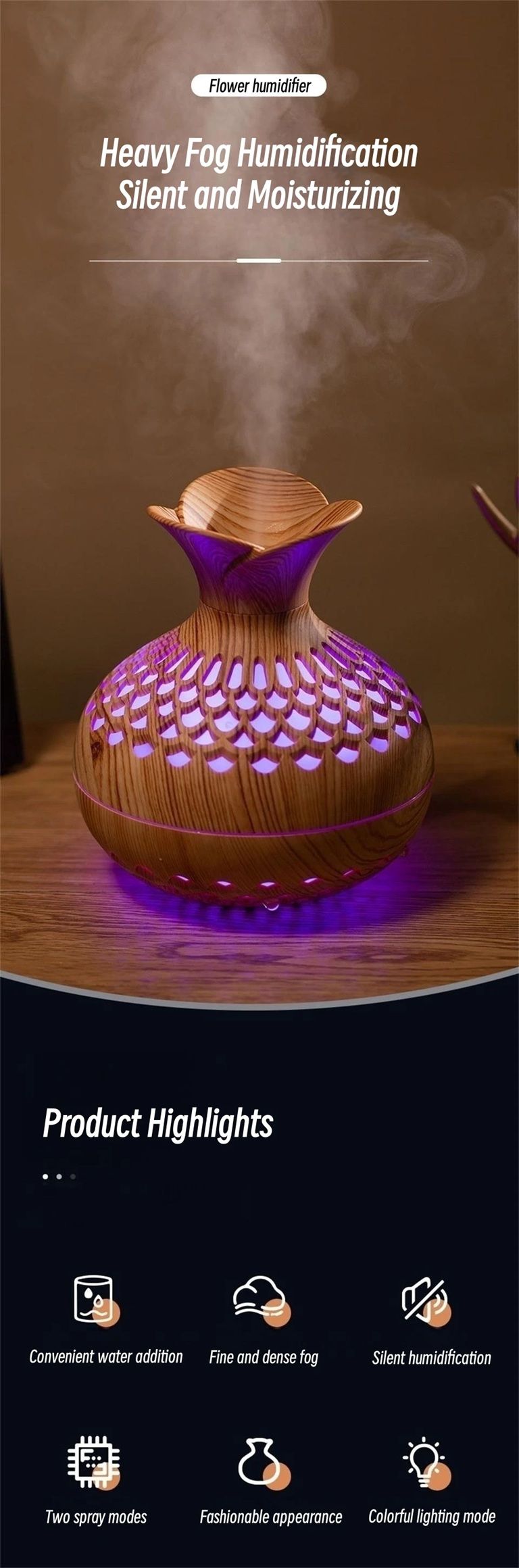 Wood Grain USB Humidifier  300ml Aromatherapy Diffuser For Home Or Office 4