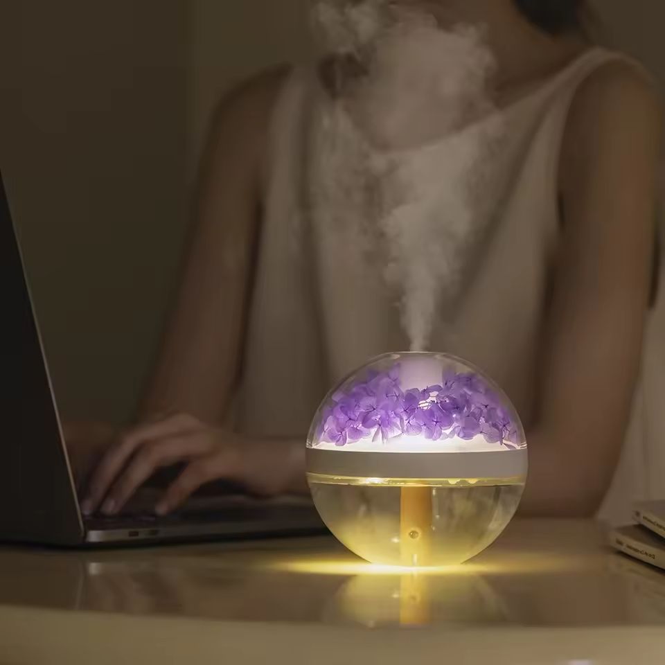 USB Rechargeable Flower Humidifier  270ml Mini Air Mist Maker With LED Mood Light 4