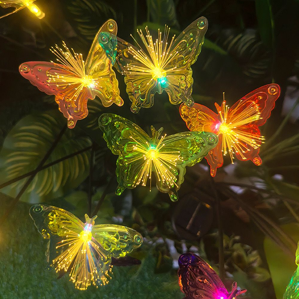 Solar Butterfly Garden Light – LED Fiber Optic Outdoor Decoration with 6-Head Glow