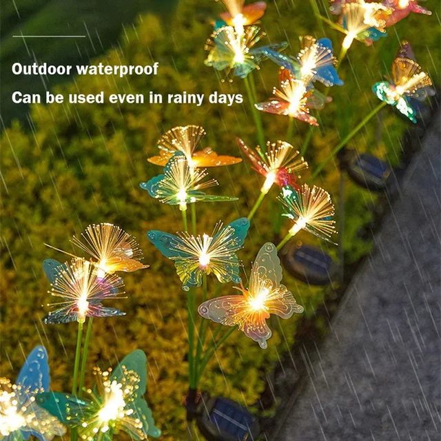 Solar Butterfly Garden Light  LED Fiber Optic Outdoor Decoration With 6Head Glow 2