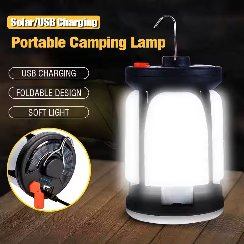 Rechargeable LED Camping Lantern with Foldable Floodlight and 3 Light Modes