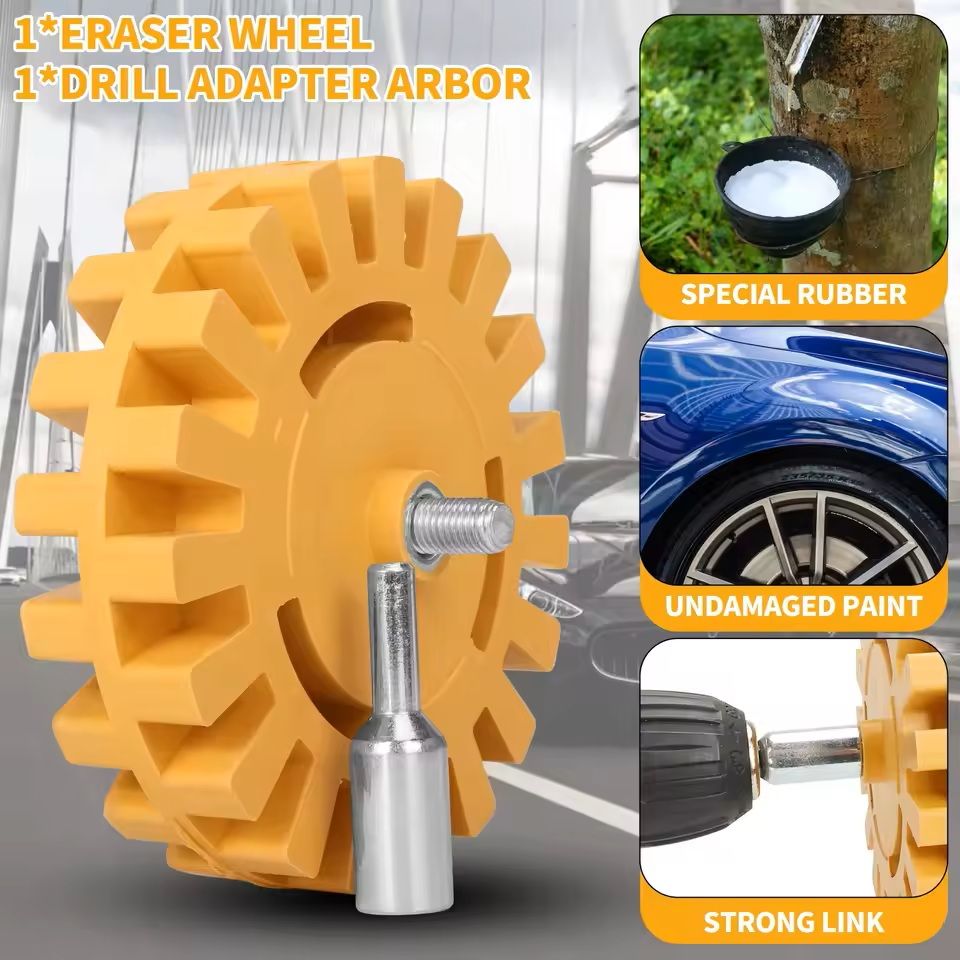 Adhesive Remover Rubber Wheel with Drill Adapter for Decals and Paint Repair