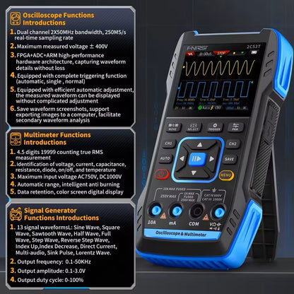 Handheld Digital Oscilloscope Multimeter With Signal Generator 50MHz Dual Channel 8