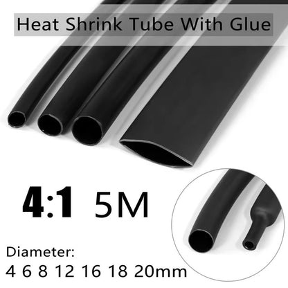 5 Meter Dual Wall Heat Shrink Tubing with Adhesive 4 to 1 Ratio in Multiple Sizes