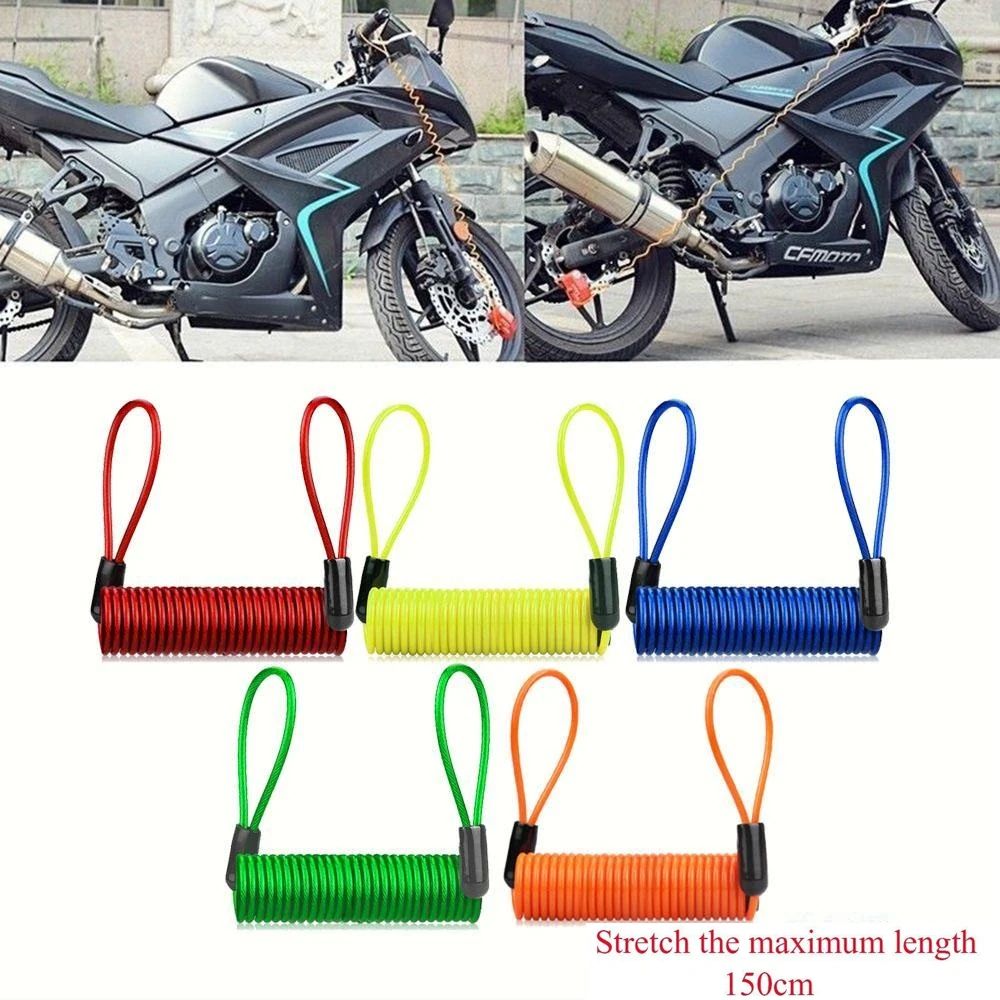Motorcycle Disc Lock Reminder Cable Anti-Theft Bike Spring Rope Alarm Security Cord for Bicycle Scooter Theft Protection