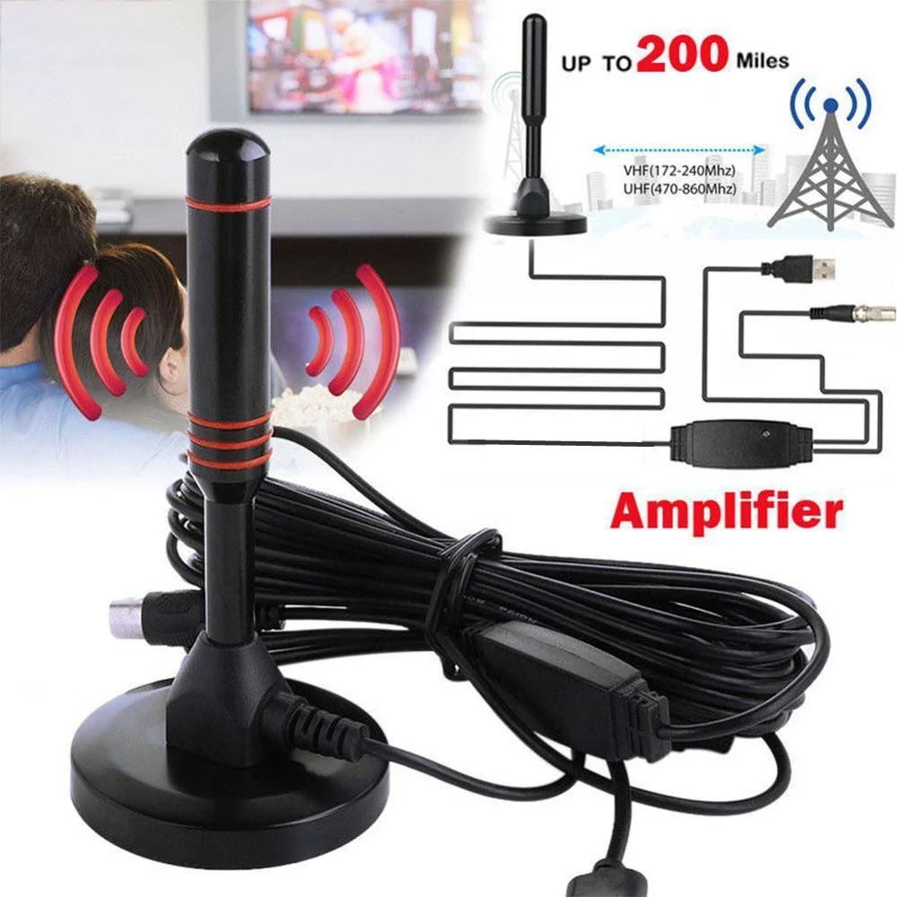 Ultra Gain 200 Mile HD Digital TV Antenna VHF UHF Indoor Amplified DVB T2 HDTV Aerial