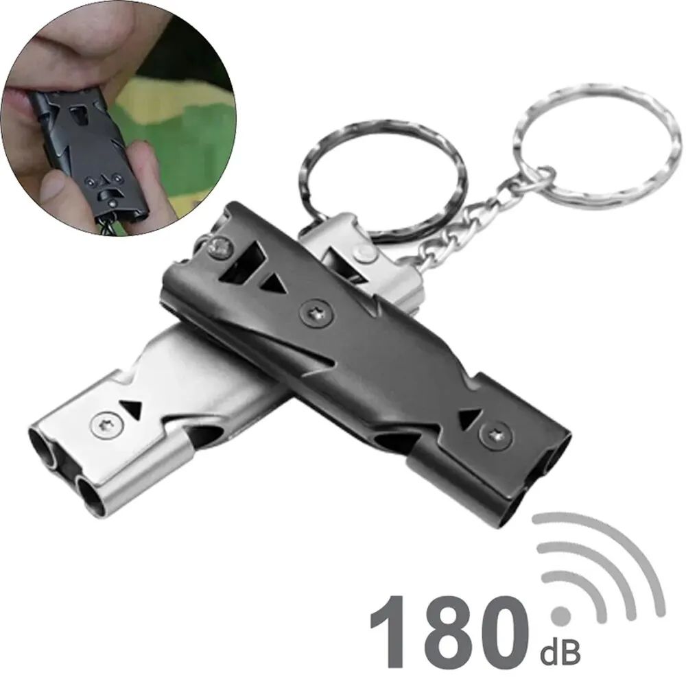 Double Pipe Whistle Pendant Keychain High Decibel Outdoor Survival Emergency Camping Tool Stainless Steel Safety Whistle