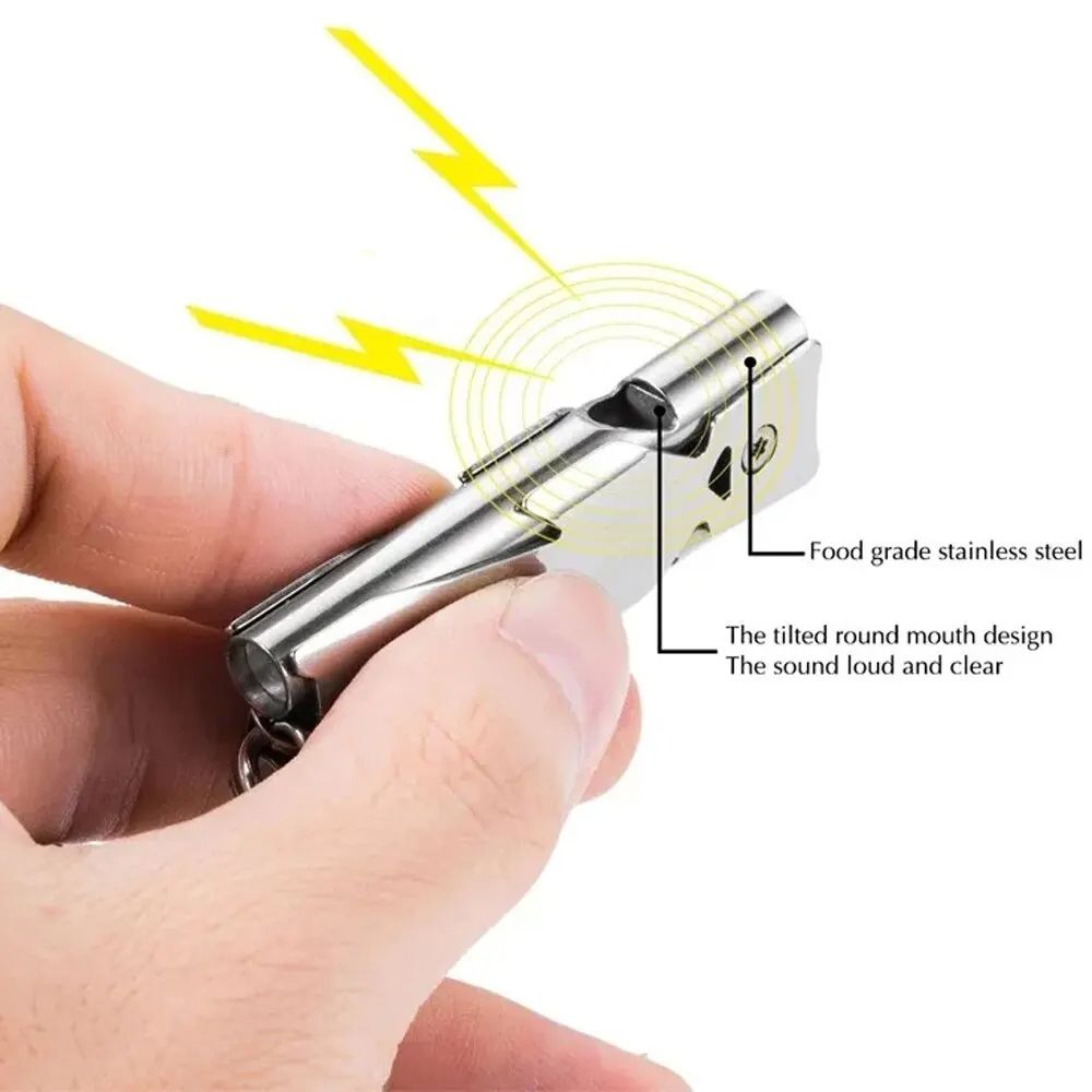 Double Pipe Whistle Pendant Keychain High Decibel Outdoor Survival Emergency Camping Tool Stainless