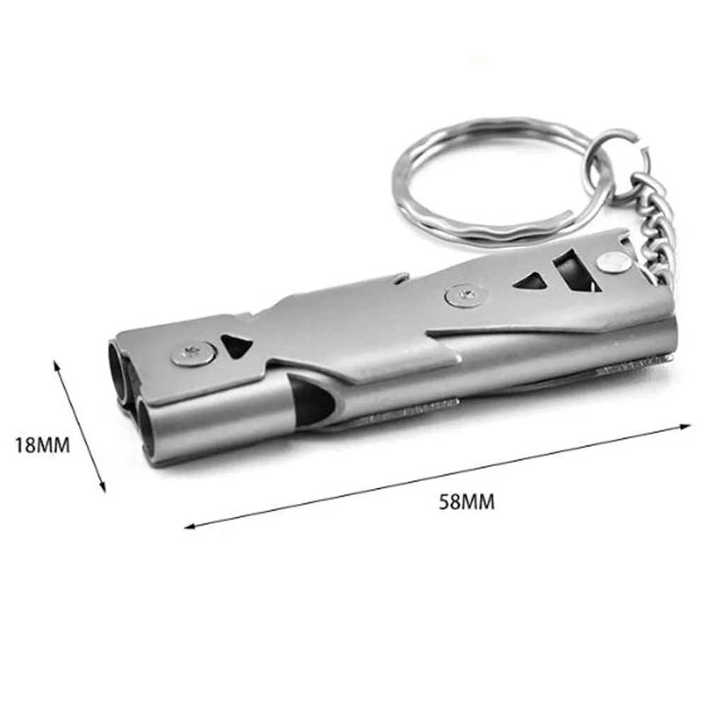 Double Pipe Whistle Pendant Keychain High Decibel Outdoor Survival Emergency Camping Tool Stainless