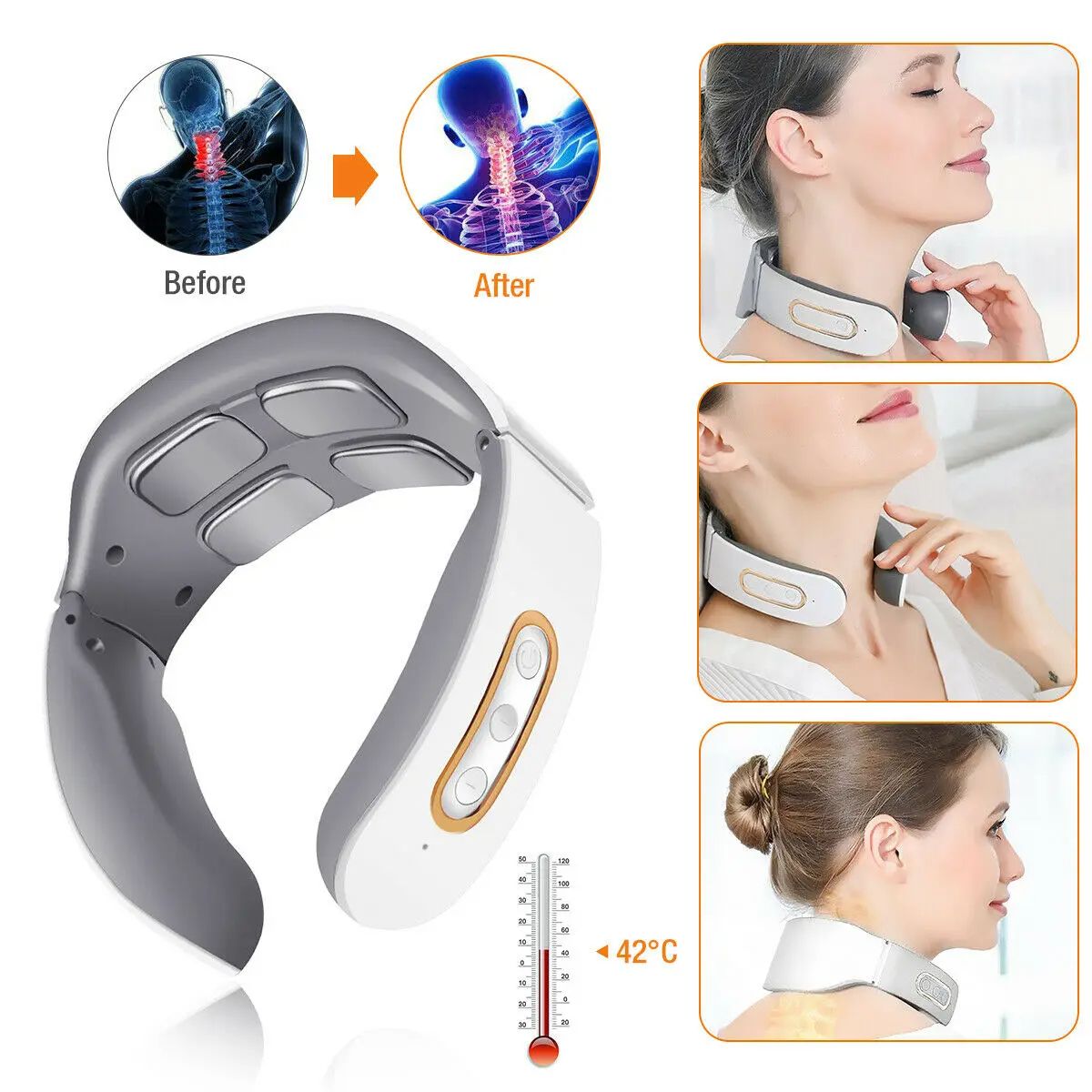 Electric Neck  Shoulder Massager 4Head Kneading With TENS Magnetic Pulse Heating For Cervical Pain  1