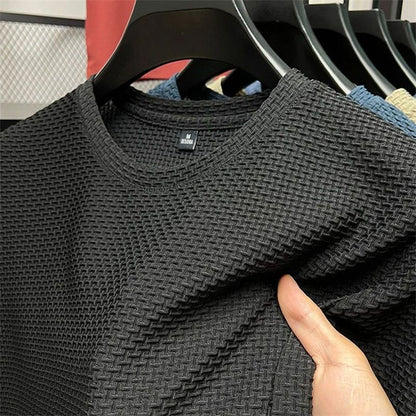 Men Summer Mesh Ice Silk T-Shirt – 2023 New Short Sleeve Round Neck Thin Solid Color Tee Top