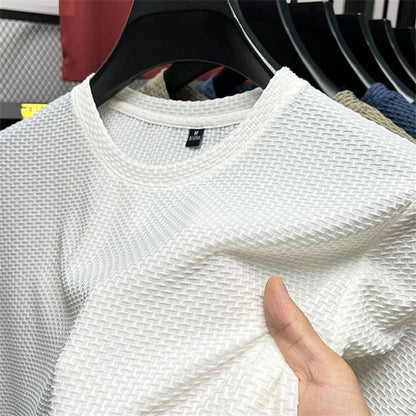 Men Summer Mesh Ice Silk TShirt  2023 New Short Sleeve Round Neck Thin Solid Color Tee Top 1