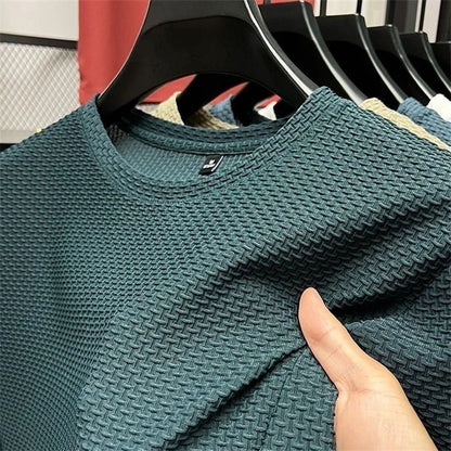 Men Summer Mesh Ice Silk TShirt  2023 New Short Sleeve Round Neck Thin Solid Color Tee Top 2