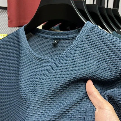 Men Summer Mesh Ice Silk TShirt  2023 New Short Sleeve Round Neck Thin Solid Color Tee Top 3