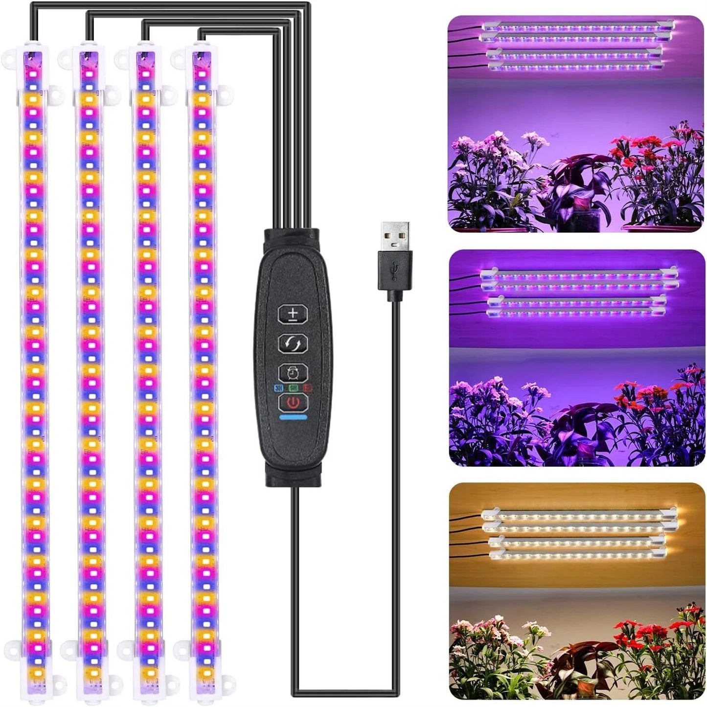 Indoor LED Grow Light USB DC5V Timer Phyto Lamp, Full Spectrum Dimmable LED Light for Plants & Hydroponics