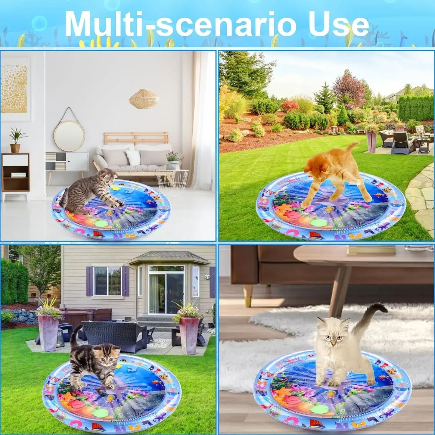 Water Sensory Play Mat Thickened Inflatable Water Mat For Cat And Dog Pet Playmat With Fish Sea Oce 3