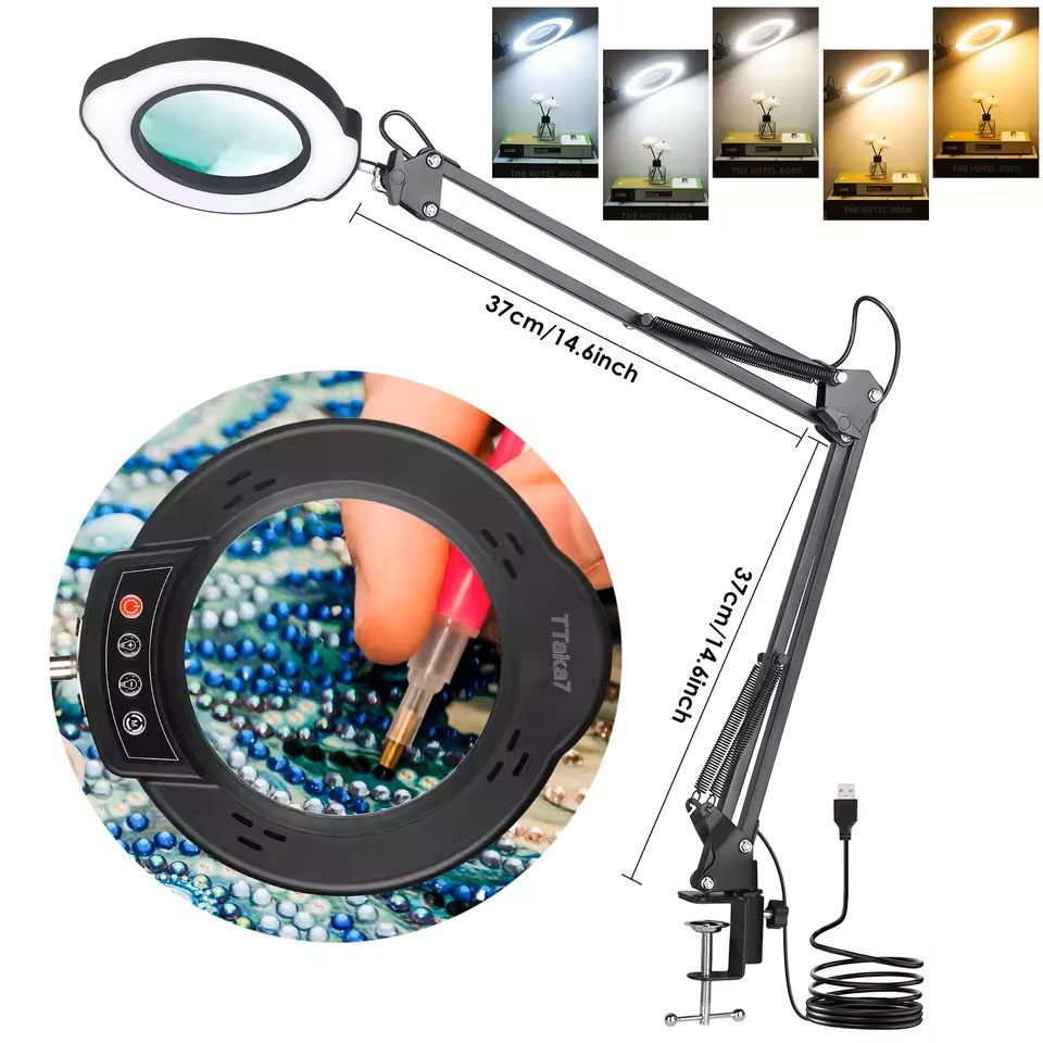 LED Magnifying Glass Table Lamp With Adjustable Light And 8X 10X Lens For Soldering And Skincare 11
