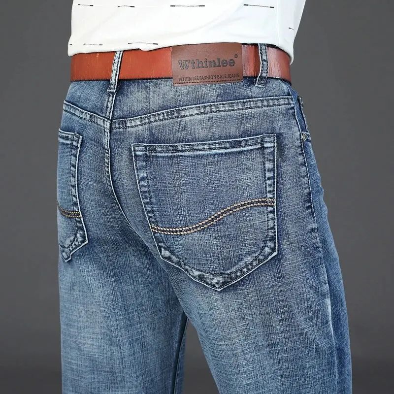 Withinlee New Business Mens Jeans  Casual Straight Stretch Denim Trousers In Classic Blue Black For 4