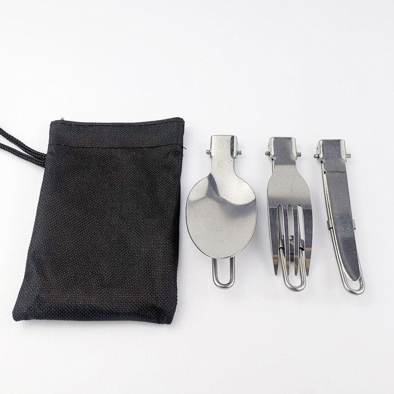 Stainless Steel Camping Tableware Set Foldable Ultralight Fork  Spoon For Outdoor Cooking  Travel 1