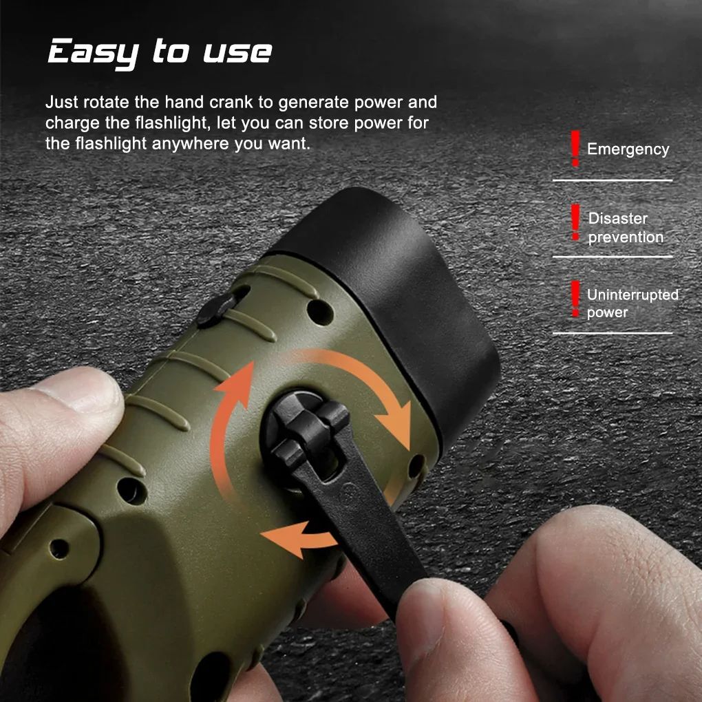Solar Powered Hand Crank LED Flashlight LongRange Portable Tent Light  Emergency Torch For Camping  1