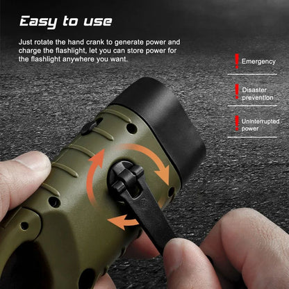 Solar Powered Hand Crank LED Flashlight LongRange Portable Tent Light  Emergency Torch For Camping  1