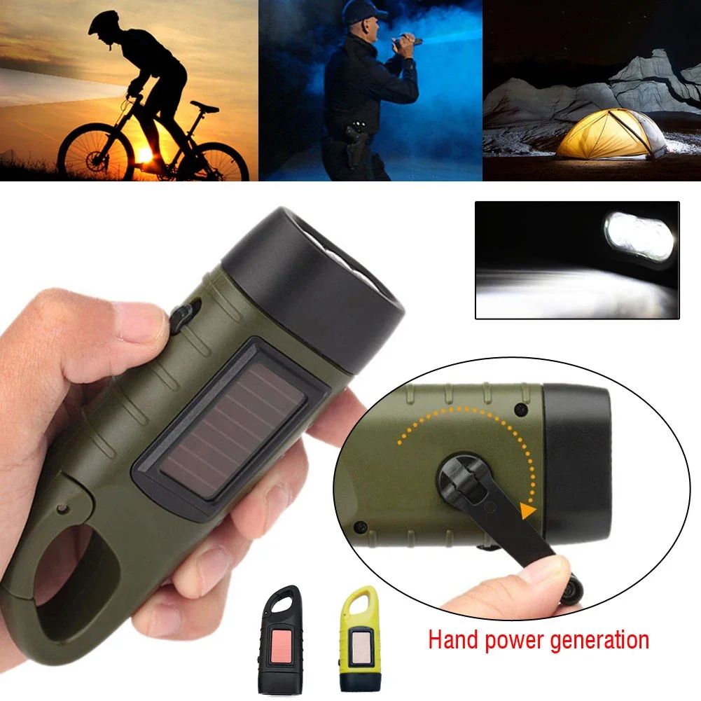 Solar Powered Hand Crank LED Flashlight LongRange Portable Tent Light  Emergency Torch For Camping  5