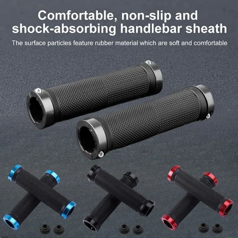 Non-Slip Bicycle Rubber Grips with Double Aluminum Lock, Lock-On Rubber Handlebar Grips for MTB, BMX & Road Bikes