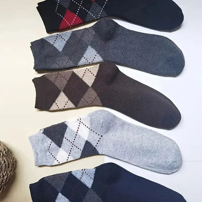 Warm Winter Men Wool Socks Splicing Diamond Patterns Thick Mid Length Cold Resistant Boots Socks So 2